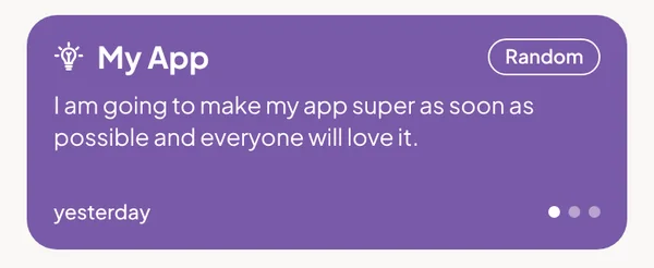 The OnceWrote thought slider showing a thought called My App, with a Random tag, on the phone Dashboard.