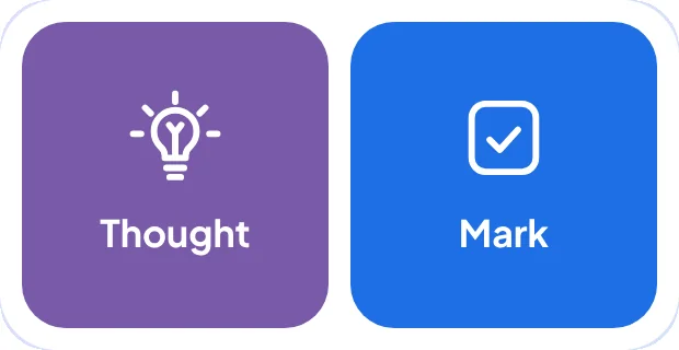 The OnceWrote widget: a purple Thought button and a blue Mark button.